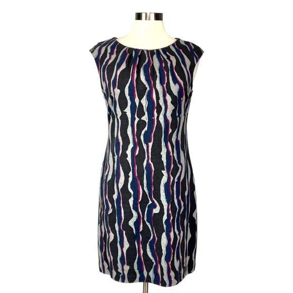 Trina Turk Womens Sheath Dress Gray Black Blue Abstract Stripe Cap Sleeve size 8 - Picture 1 of 12